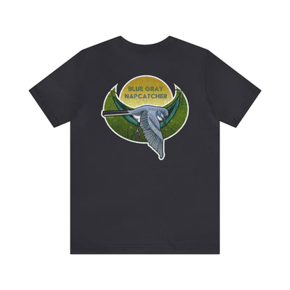 Weathered Blue Gray Napcatcher Back Design Unisex Jersey Short Sleeve Tee