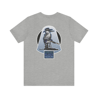 Weathered Great Blues Heron Back Design Unisex Jersey Short Sleeve Tee